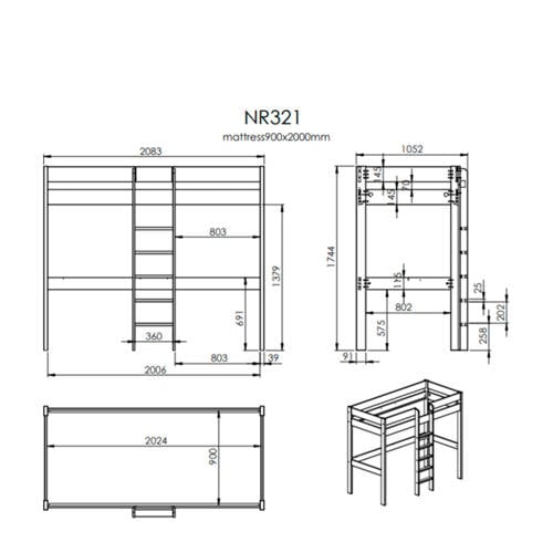 NOUS Living hoogslaper Robin (90x200 cm) Wit | Hoogslaper van
