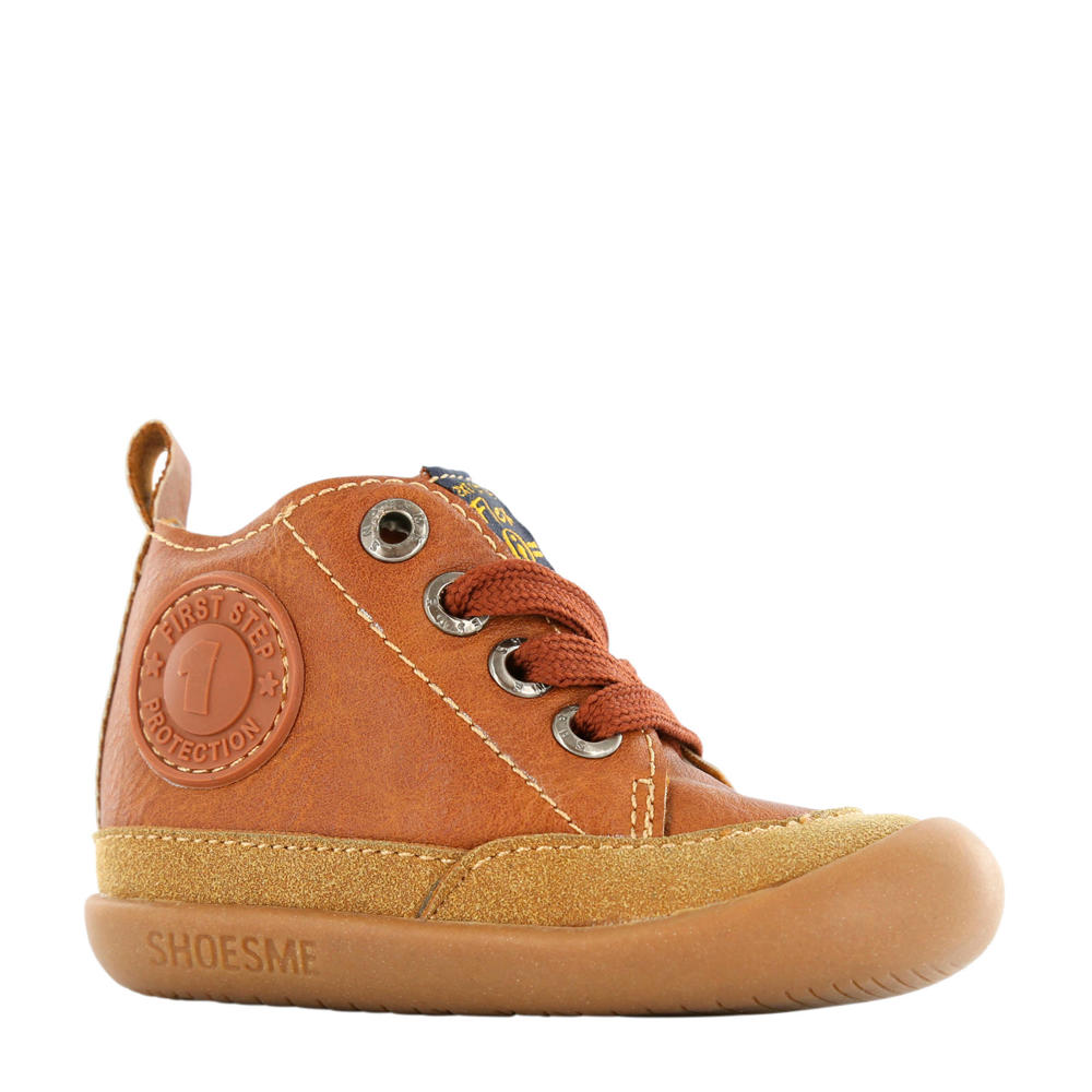 Cognackleurige meisjes Shoesme BF8W001-F leren babyschoenen van leer/voering: leer met veters en effen