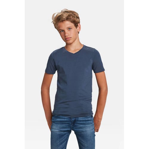 WE Fashion T-shirt Basics donkerblauw Jongens Katoen V-hals Effen