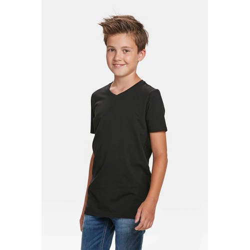 WE Fashion T-shirt Basics zwart Jongens Katoen V-hals Effen - 110/116
