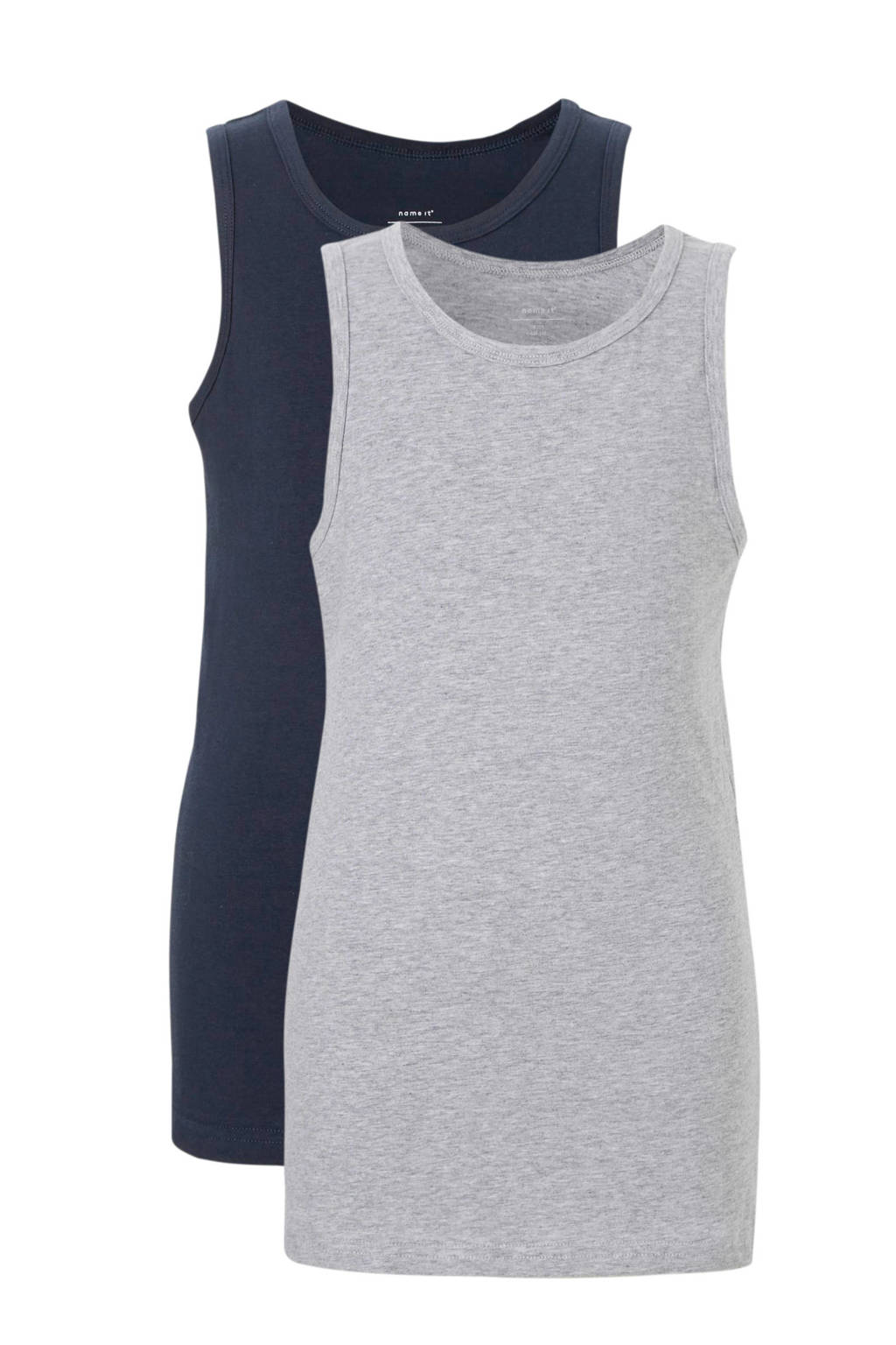 hemd - set van 2 grijs melange/donkerblauw