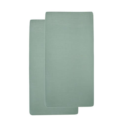 Meyco katoenen hoeslaken ledikant 60x120 cm (set van 2) Groen Effen