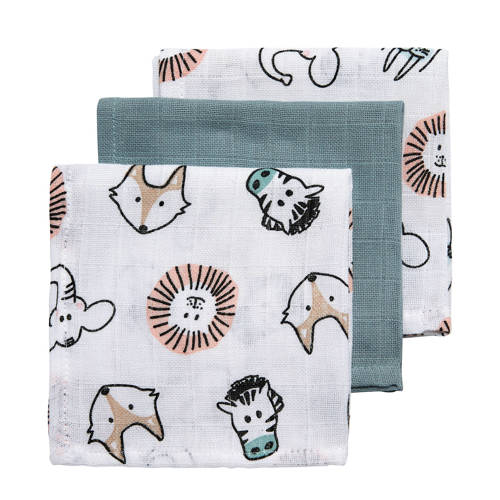 Meyco hydrofiele monddoekjes 30x30 cm (set van 3) animal/uni Groen afbeelding