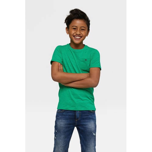 WE Fashion T-shirt groen Jongens Katoen Ronde hals Effen