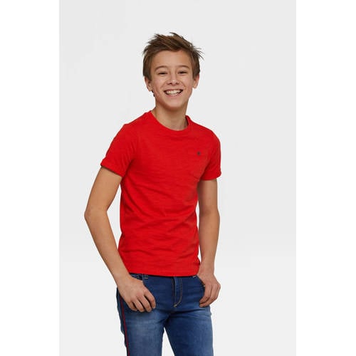WE Fashion T-shirt rood Jongens Katoen Ronde hals Effen