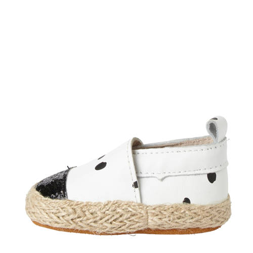 Petit Filippe geschenkset met leren espadrilles + speenkoord wit zwart 17 18