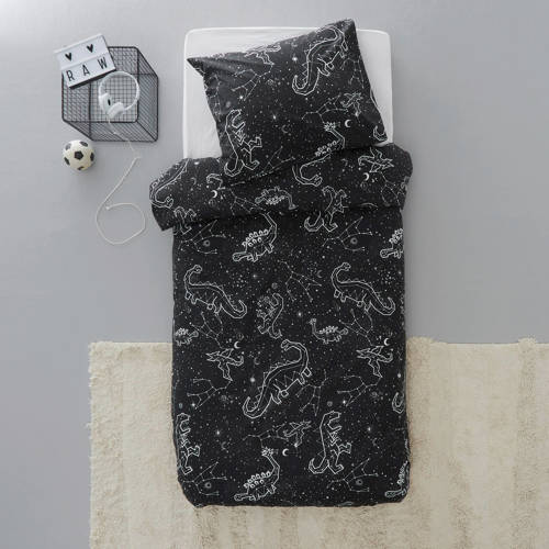 Wehkamp Home katoenen dekbedovertrek peuter (120x150 cm) Zwart Dierenprint