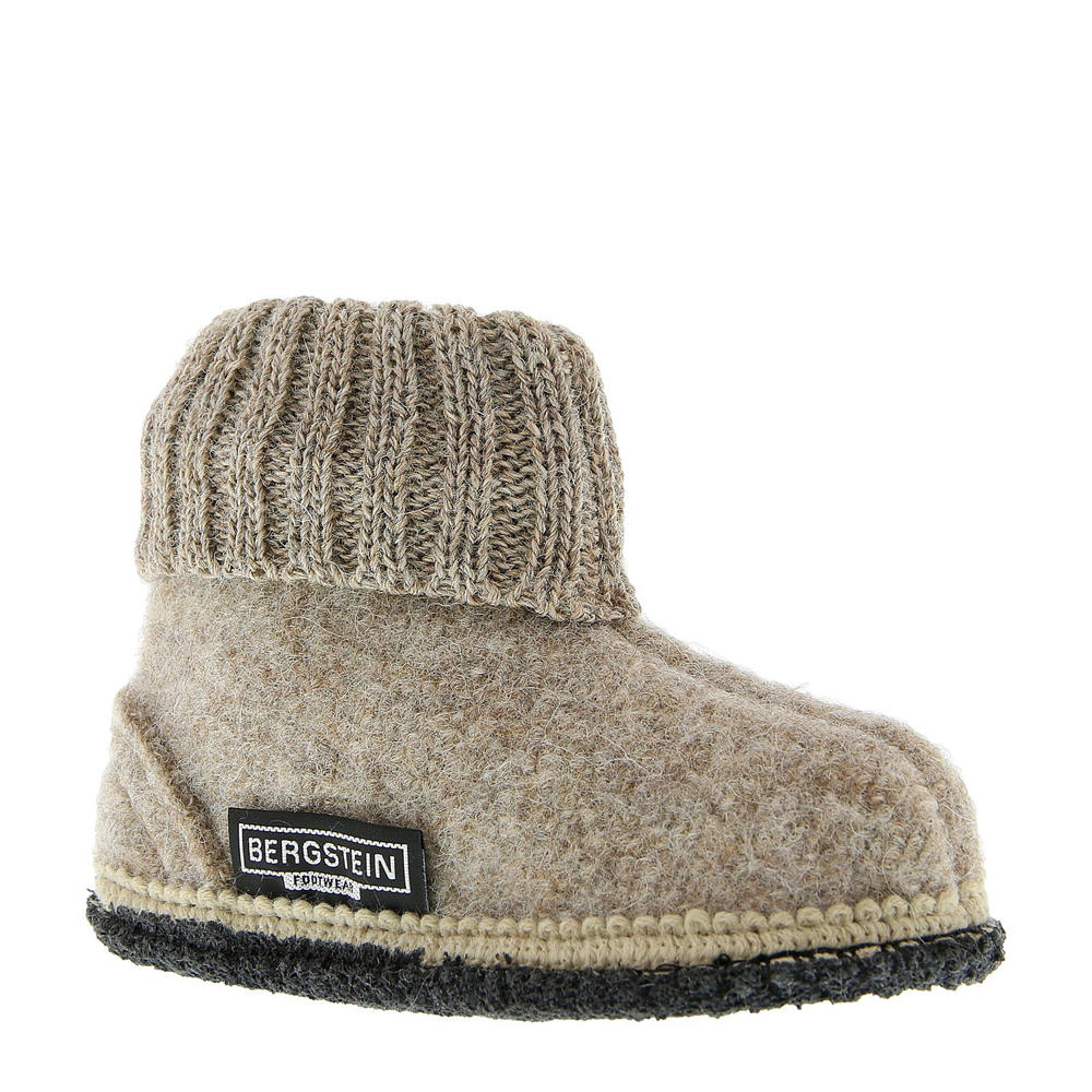 Zwart en kakikleurige jongens en meisjes Bergstein kids pantoffels van wol/latex met effen