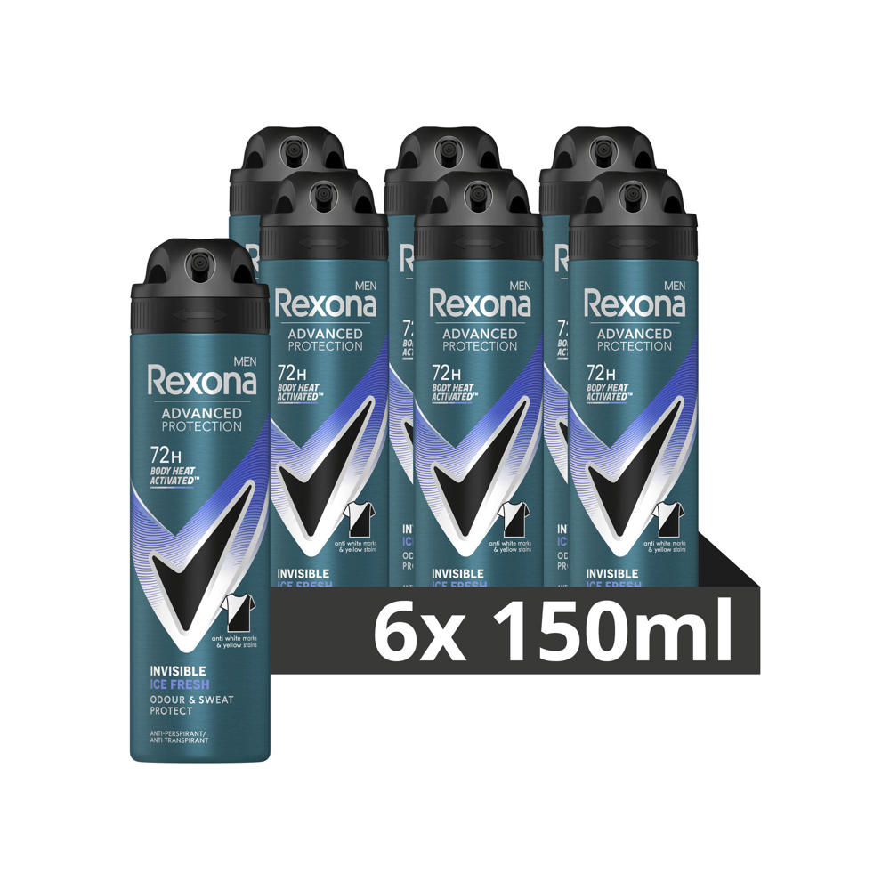 Rexona Men Advanced Protection Invisible Ice Fresh snti-transpirant deodorant spray - 6 x 150 ml