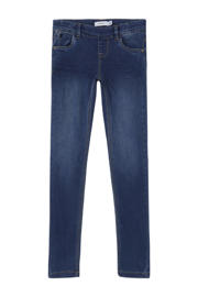 thumbnail: Donkerblauwe meisjes NAME IT KIDS skinny jeans dark blue van duurzaam denim met regular waist en elastische tailleband