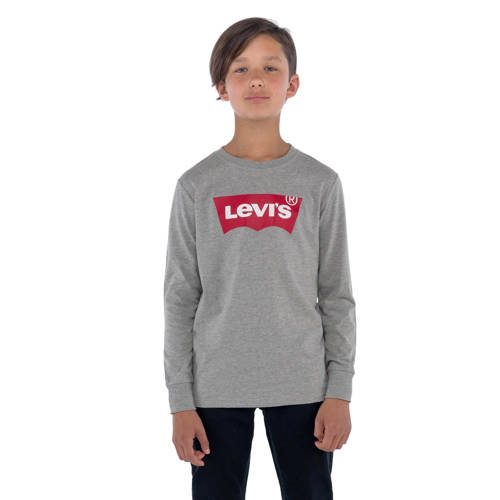 Levi's Kids longsleeve Batwing met logo grijs melange Jongens Katoen Ronde hals 
