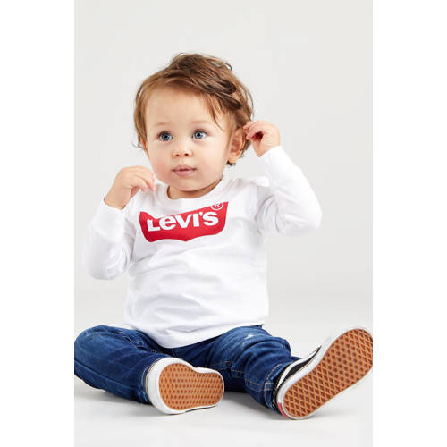 Levi's Kids baby longsleeve Batwing met logo wit Jongens/Meisjes Katoen Ronde hals