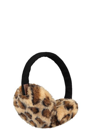oorwarmers Plush met panterprint bruin