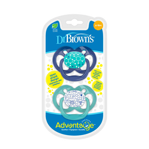 Dr. Brown's symmetrische fopspeen 6-18 mnd (set van 2) Blauw