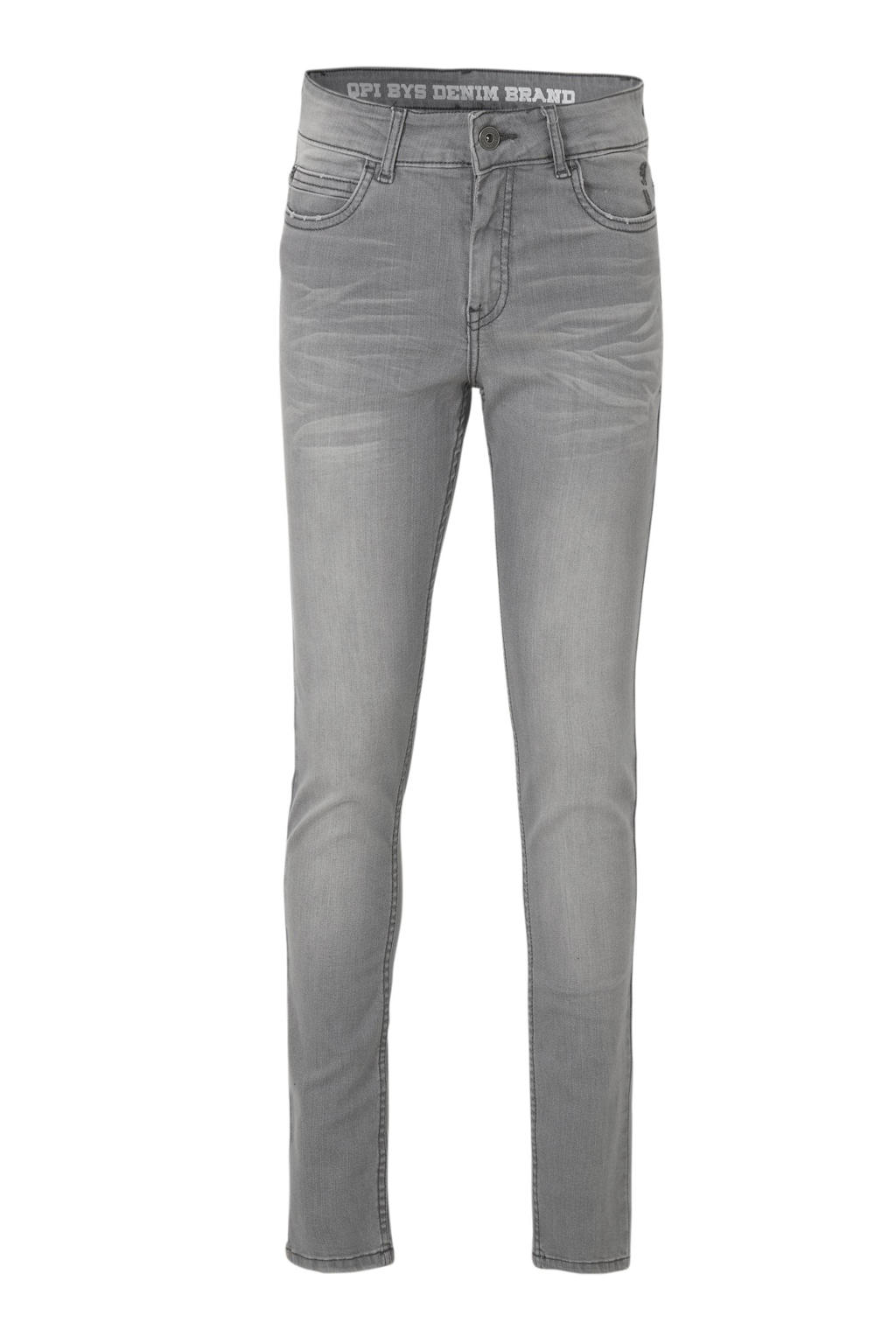 Grijze jongens Quapi skinny fit jeans Qjake van stretchdenim met regular waist, rits- en knoopsluiting en effen