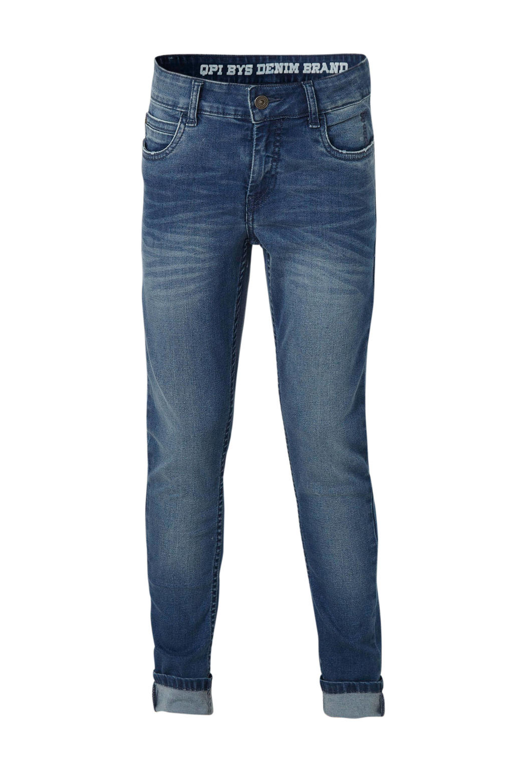 Light blue denim jongens Quapi skinny fit jeans Qjake van stretchdenim met regular waist, rits- en knoopsluiting en effen