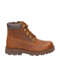 thumbnail: Cognackleurige jongens Timberland Courma Kid nubuck veterboots met rits- en vetersluiting en effen