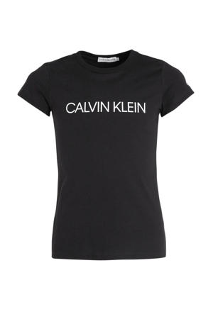 slim fit T-shirt met logo zwart
