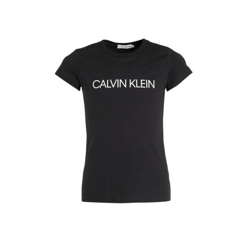CALVIN KLEIN JEANS slim fit T-shirt met logo zwart Meisjes Biologisch katoen Ronde hals