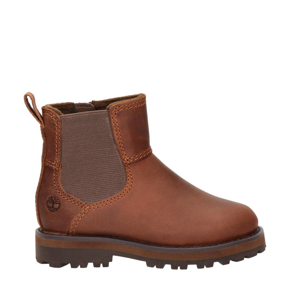 Cognackleurige jongens en meisjes Timberland Courma Kid nubuck enkelboots met ritssluiting en effen