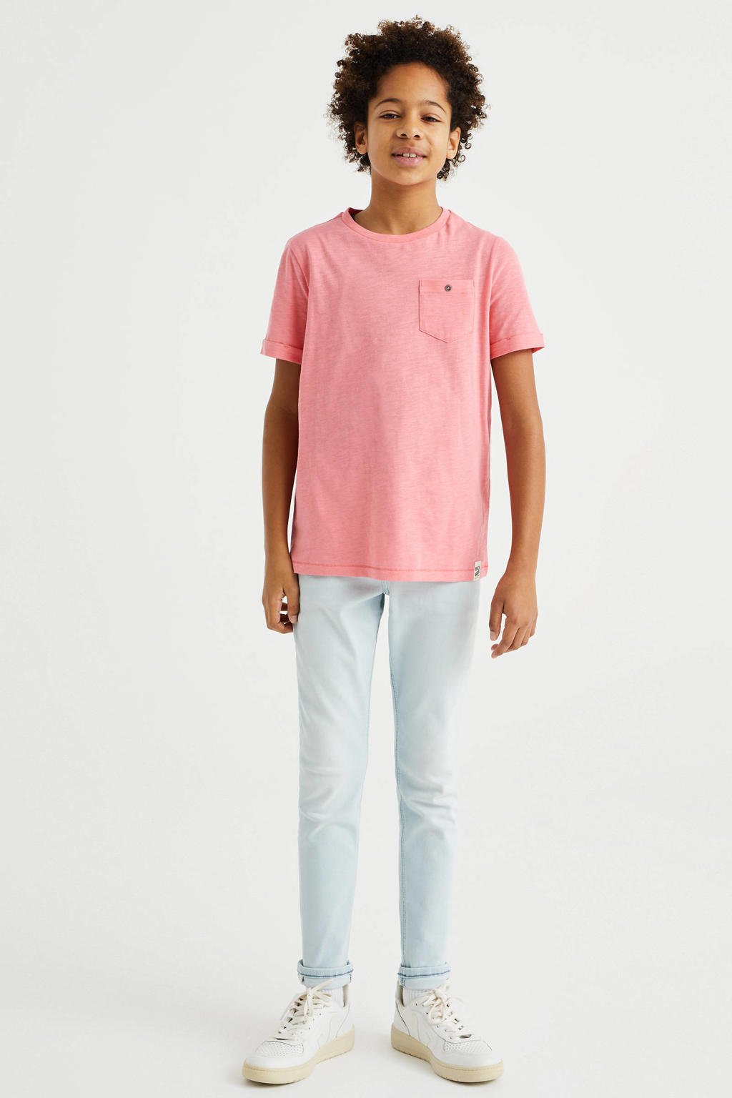 Roze jongens WE Fashion T-shirt van katoen met korte mouwen en ronde hals