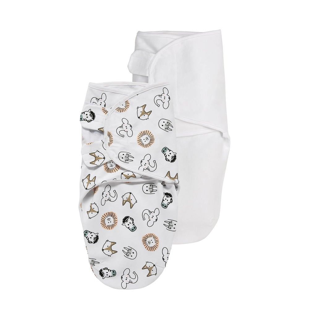 Meyco swaddle 2-pack 0-3 mnd Animal/Uni wit