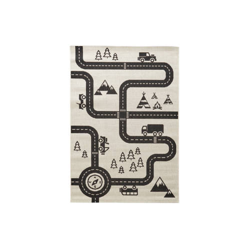 NOUS Kids binnen- en buiten kindervloerkleed Lineo (170x120 cm) Zwart Streep