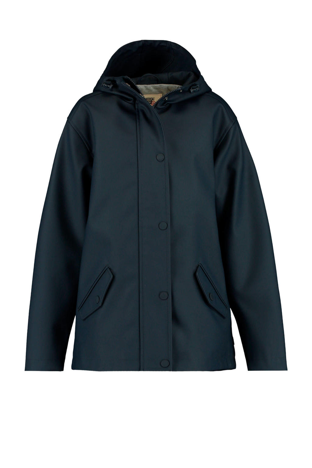 Blauwe meisjes America Today unisex gevoerde regenjas zomer van polyester met effen, lange mouwen, capuchon en rits- en drukknoopsluiting