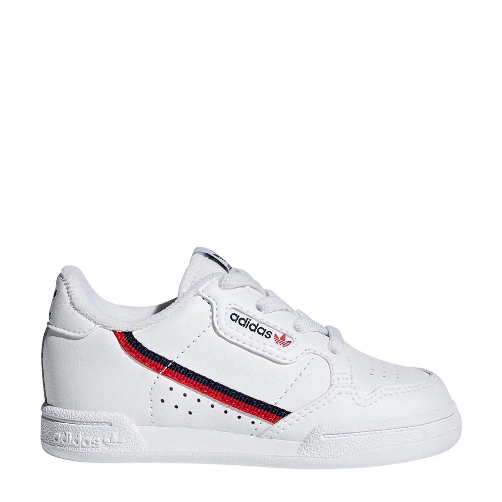 Wit en rode jongens en meisjes adidas Originals Continental 80 EL I sneakers van leer met veters