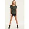 Zigga top met all over print en volant donkergroen/zwart/geel