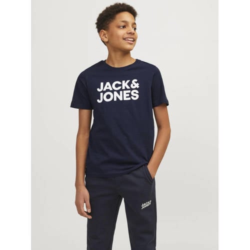 JACK & JONES JUNIOR T-shirt JJECORP met logo donkerblauw Jongens Katoen Ronde hals - 128