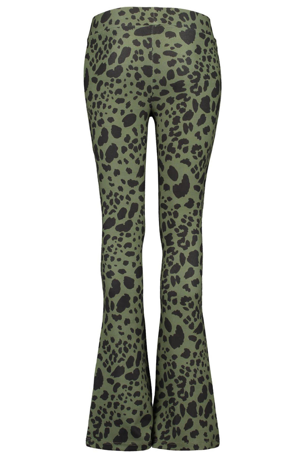 Groen en zwarte meisjes CoolCat Junior flared broek Philou army 34 inch van polyester met regular waist en panterprint