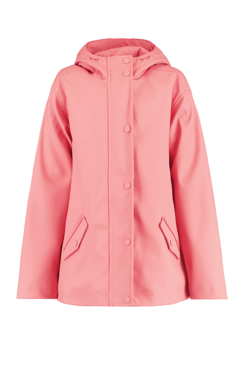 Roze meisjes America Today unisex regenjas Jade JR van polyester met effen, lange mouwen, capuchon en rits- en drukknoopsluiting