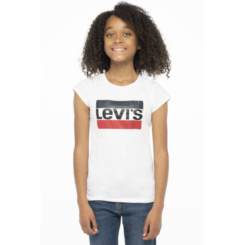 Levi's Kids T-shirt met logo wit/rood/donkerblauw Meisjes Katoen Ronde hals