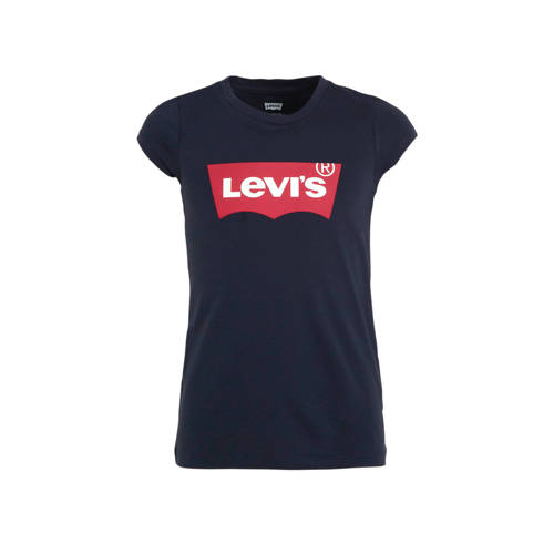 Levi's Kids T-shirt Batwing met logo donkerblauw/rood Meisjes Katoen Ronde hals