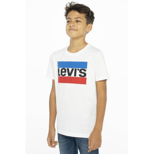 Levi's Kids T-shirt met logo wit/blauw/rood Jongens Katoen Ronde hals Logo - 104