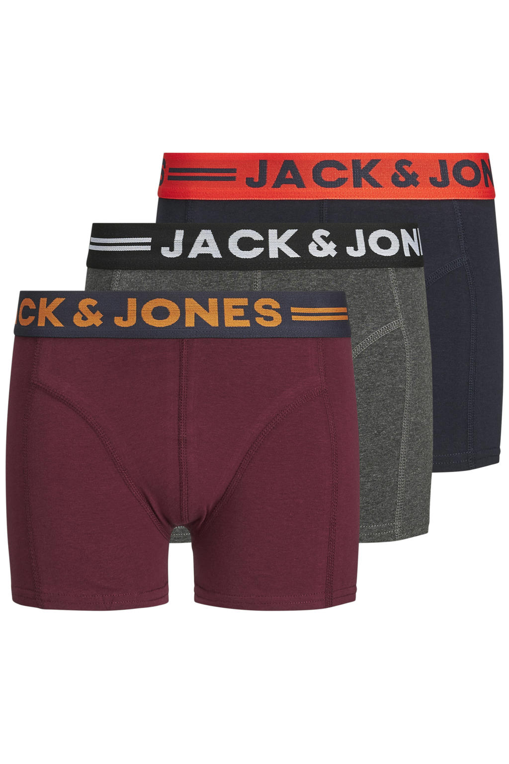 JACK & JONES JUNIOR boxershort JACLICHFIELD - antraciet/rood/zwart (set van 3)