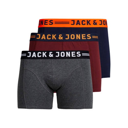 JACK & JONES JUNIOR boxershort JACLICHFIELD - set van 3 antraciet/rood/zwart Grijs Jongens Stretchkatoen