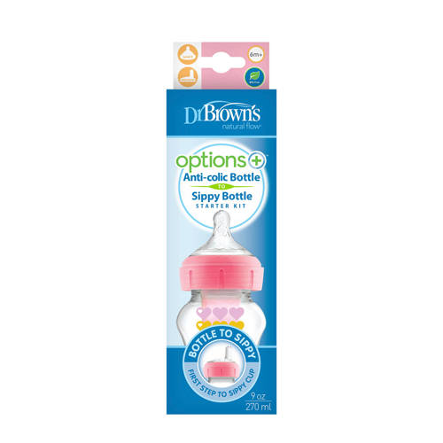 Dr. Brown's Options + Bottle to Sippy starterkit BH 270 ml roze Fles