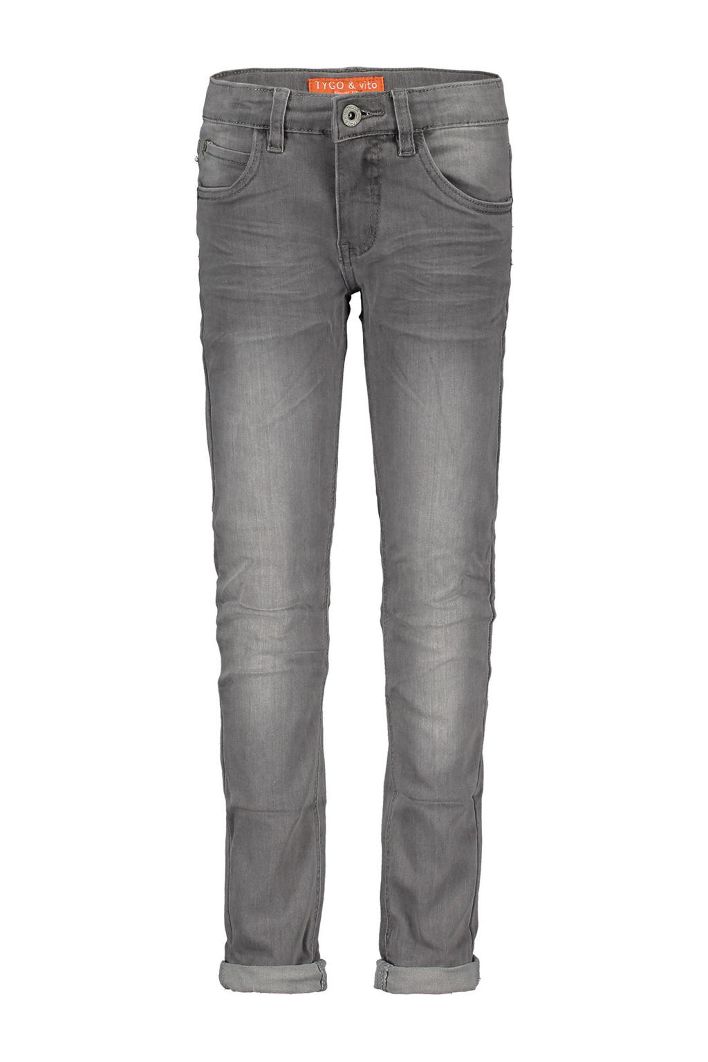 Grijze jongens TYGO & vito skinny jeans stonewashed van stretchdenim met regular waist, rits- en haaksluiting en effen