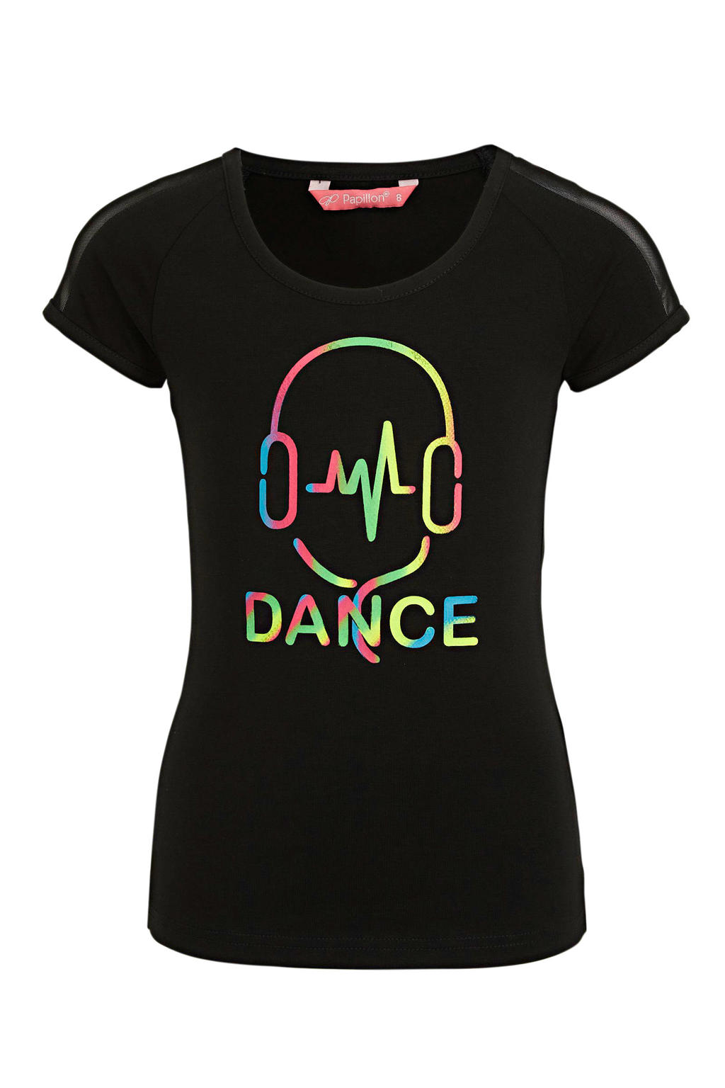 Zwart en multikleurige meisjes Papillon sportshirt van katoen met printopdruk, korte mouwen en ronde hals