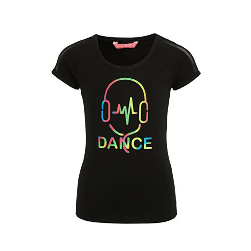 Papillon sportshirt zwart/multi Sport t-shirt Meisjes Katoen Ronde hals