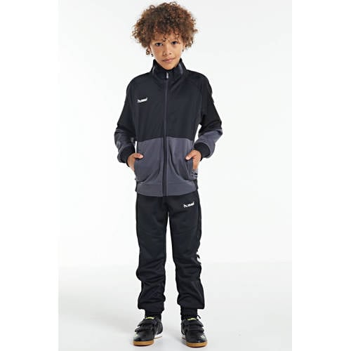 hummel Junior trainingspak zwart/grijs Jongens/Meisjes Polyester Opstaande kraag