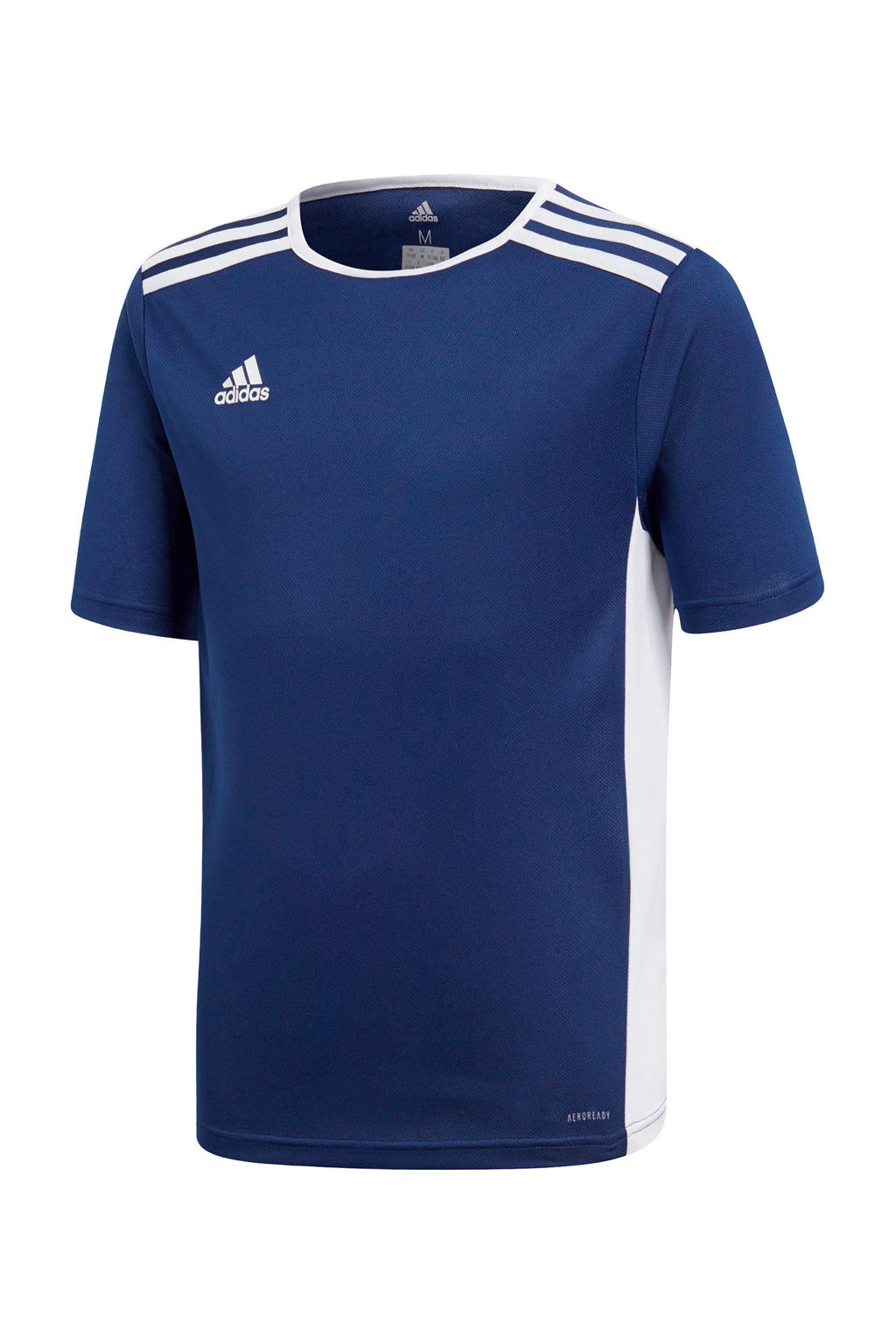 Donkerblauwe jongens en meisjes adidas Performance Junior voetbalshirt van polyester met korte mouwen en ronde hals