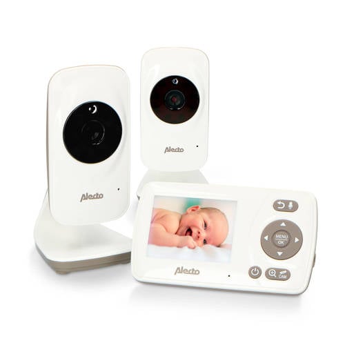 Alecto DVM-71+DVM-71C babyfoon met 2 camera's en 2.4' kleurenscherm, wit/taupe Babyfoon met camera afbeelding