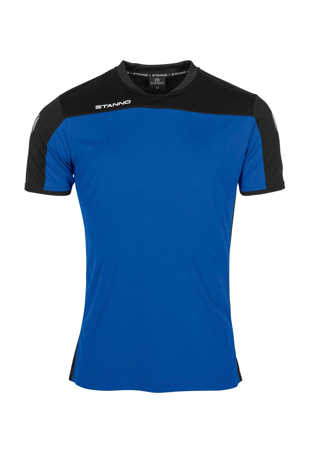 Blauw en zwarte jongens Stanno Junior voetbalshirt van polyester met korte mouwen, ronde hals en mesh