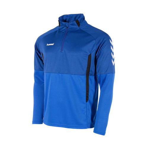 hummel Junior sportsweater Authentic 1/4 Zip kobaltblauw/zwart Jongens Polyester Opstaande kraag