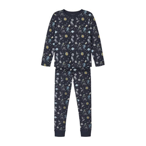 NAME IT KIDS pyjama NKMNIGHTSET donkerblauw Jongens Katoen Ronde hals All over print - 110/116