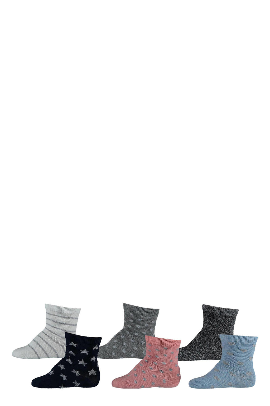Apollo sokken - set van 6 zwart/grijs/blauw/roze