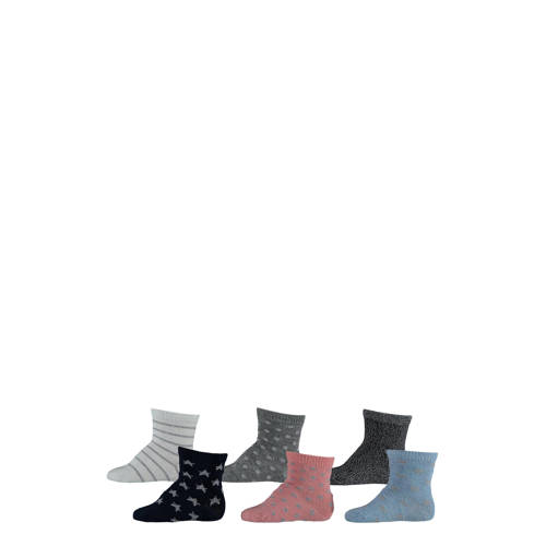 Apollo sokken - set van 6 zwart/grijs/blauw/roze Meisjes Stretchkatoen